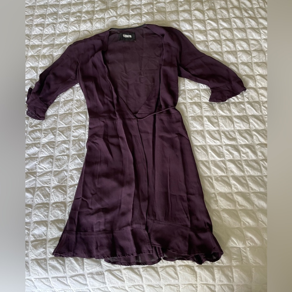 Reformation Purple Wren Wrap Mini Dress